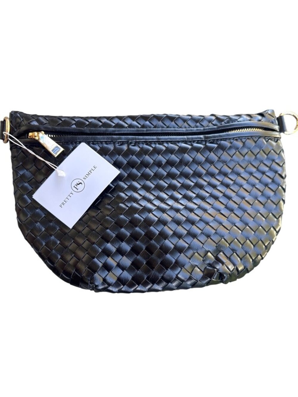 Pretty Simple Black Woven Crossbody Bag Gold Hardware